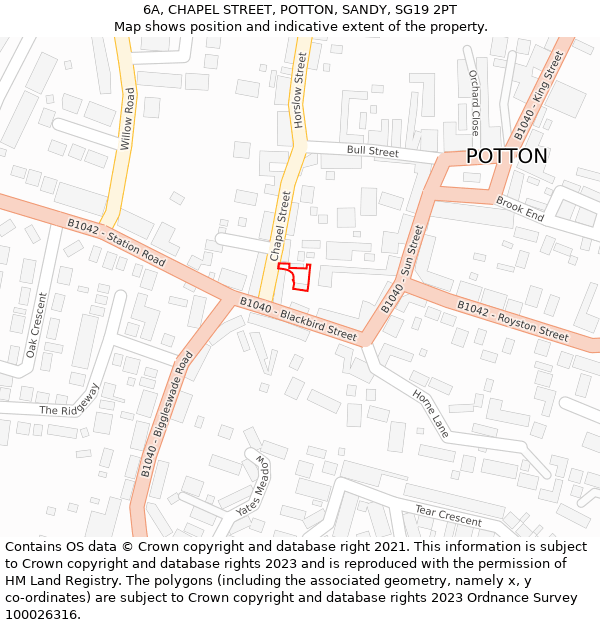 6A, CHAPEL STREET, POTTON, SANDY, SG19 2PT: Location map and indicative extent of plot