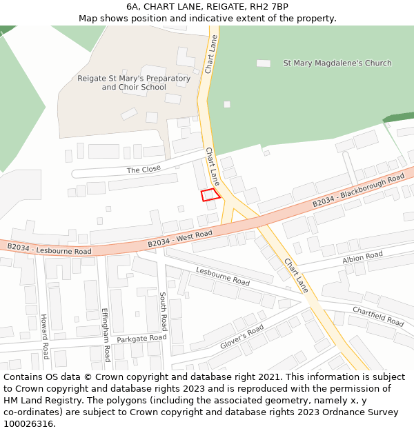 6A, CHART LANE, REIGATE, RH2 7BP: Location map and indicative extent of plot