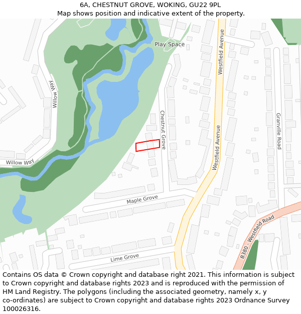 6A, CHESTNUT GROVE, WOKING, GU22 9PL: Location map and indicative extent of plot