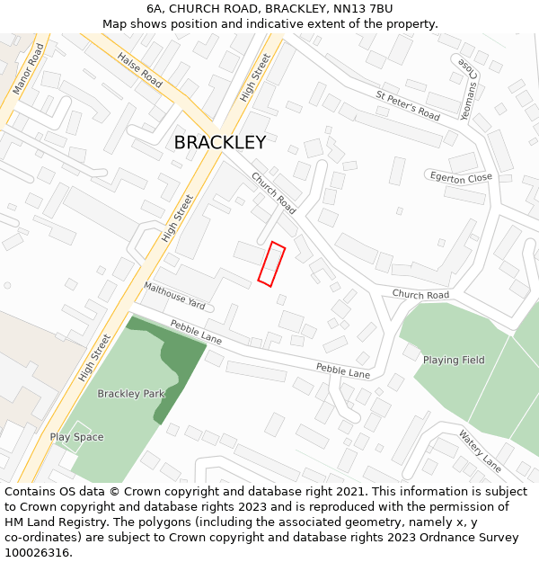 6A, CHURCH ROAD, BRACKLEY, NN13 7BU: Location map and indicative extent of plot