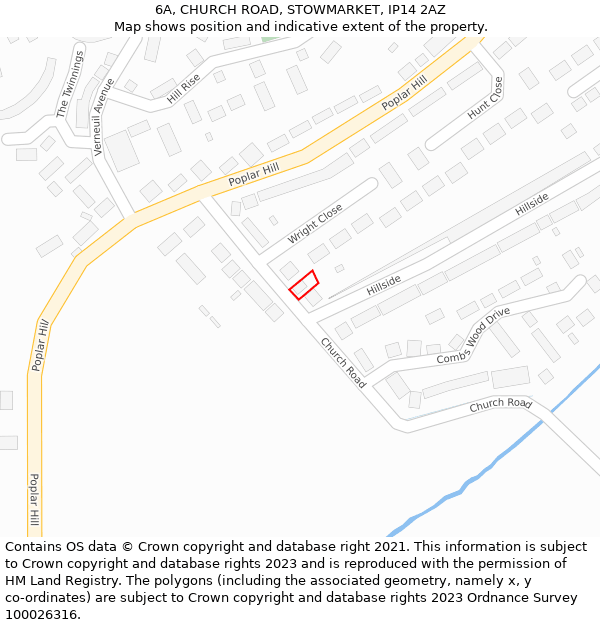 6A, CHURCH ROAD, STOWMARKET, IP14 2AZ: Location map and indicative extent of plot