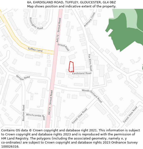 6A, EARDISLAND ROAD, TUFFLEY, GLOUCESTER, GL4 0BZ: Location map and indicative extent of plot