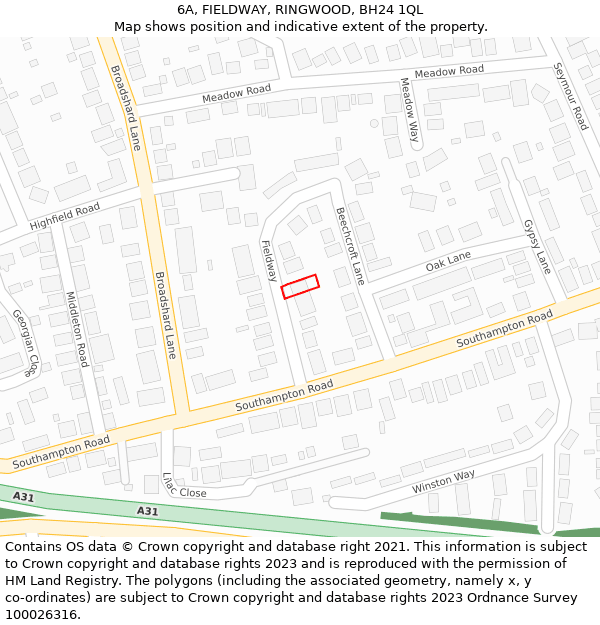 6A, FIELDWAY, RINGWOOD, BH24 1QL: Location map and indicative extent of plot