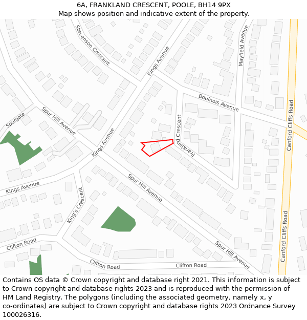 6A, FRANKLAND CRESCENT, POOLE, BH14 9PX: Location map and indicative extent of plot