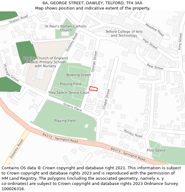 6A, GEORGE STREET, DAWLEY, TELFORD, TF4 3AA: Location map and indicative extent of plot