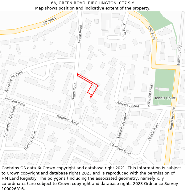 6A, GREEN ROAD, BIRCHINGTON, CT7 9JY: Location map and indicative extent of plot