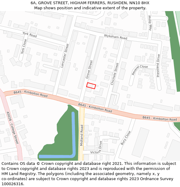 6A, GROVE STREET, HIGHAM FERRERS, RUSHDEN, NN10 8HX: Location map and indicative extent of plot
