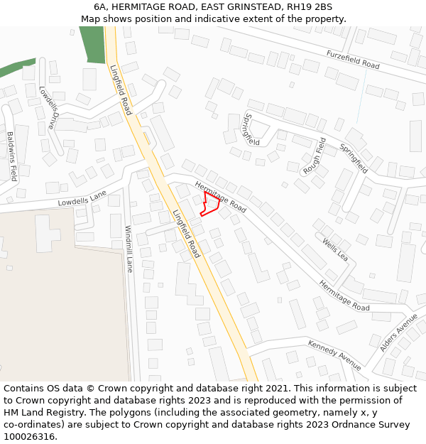 6A, HERMITAGE ROAD, EAST GRINSTEAD, RH19 2BS: Location map and indicative extent of plot
