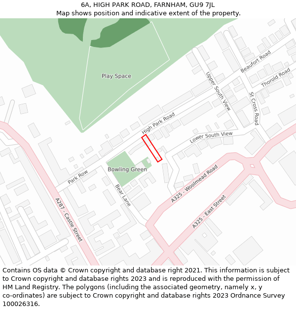 6A, HIGH PARK ROAD, FARNHAM, GU9 7JL: Location map and indicative extent of plot