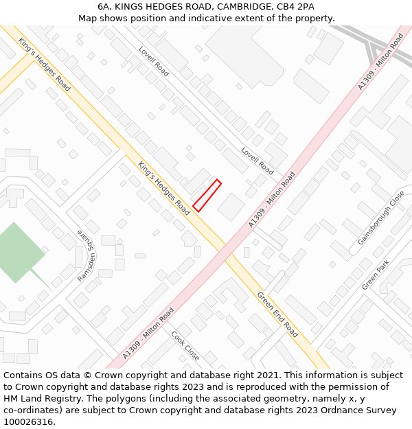 6A, KINGS HEDGES ROAD, CAMBRIDGE, CB4 2PA: Location map and indicative extent of plot