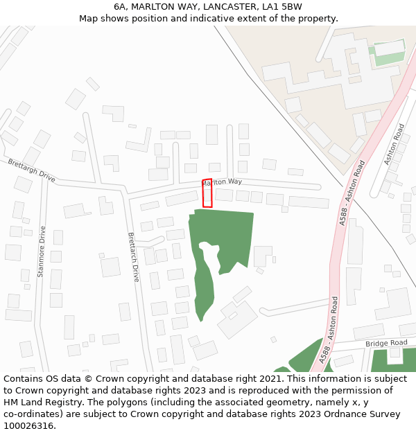 6A, MARLTON WAY, LANCASTER, LA1 5BW: Location map and indicative extent of plot