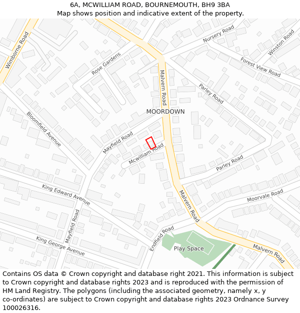 6A, MCWILLIAM ROAD, BOURNEMOUTH, BH9 3BA: Location map and indicative extent of plot