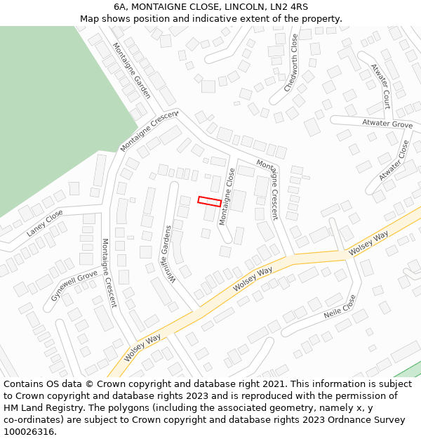 6A, MONTAIGNE CLOSE, LINCOLN, LN2 4RS: Location map and indicative extent of plot