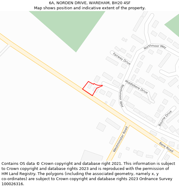 6A, NORDEN DRIVE, WAREHAM, BH20 4SF: Location map and indicative extent of plot
