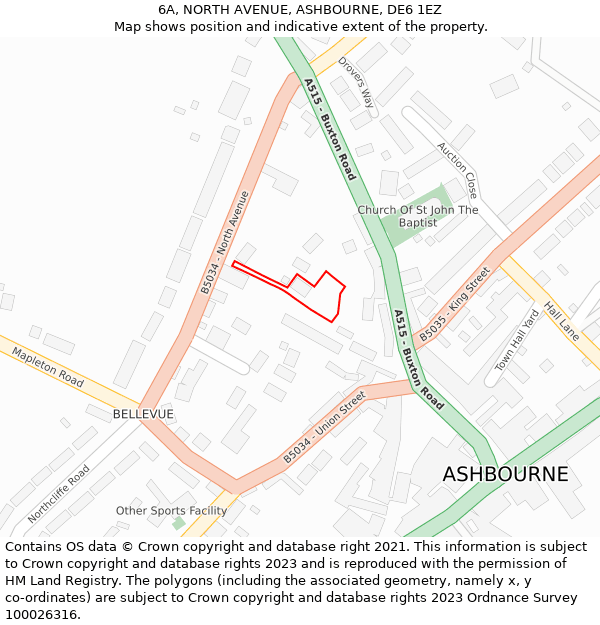 6A, NORTH AVENUE, ASHBOURNE, DE6 1EZ: Location map and indicative extent of plot