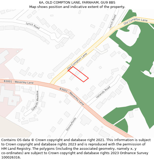6A, OLD COMPTON LANE, FARNHAM, GU9 8BS: Location map and indicative extent of plot