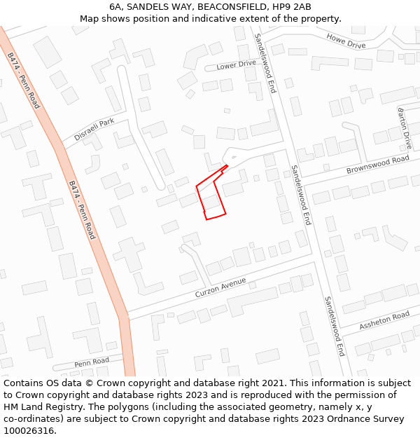 6A, SANDELS WAY, BEACONSFIELD, HP9 2AB: Location map and indicative extent of plot