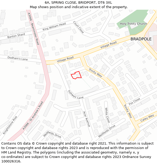 6A, SPRING CLOSE, BRIDPORT, DT6 3XL: Location map and indicative extent of plot