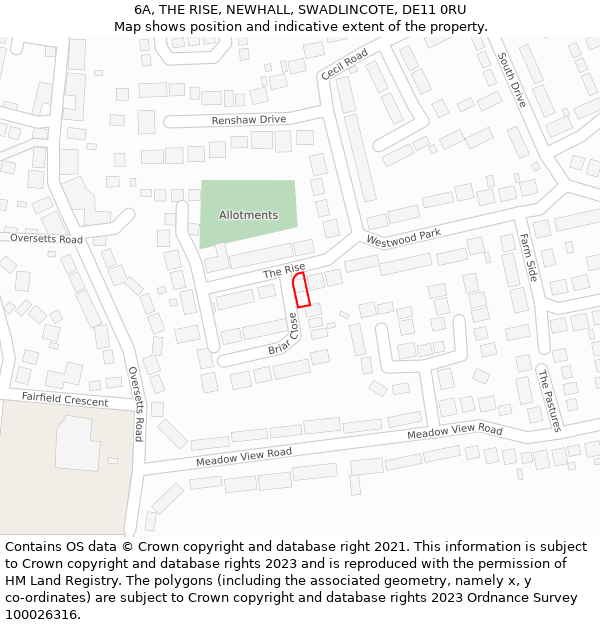 6A, THE RISE, NEWHALL, SWADLINCOTE, DE11 0RU: Location map and indicative extent of plot