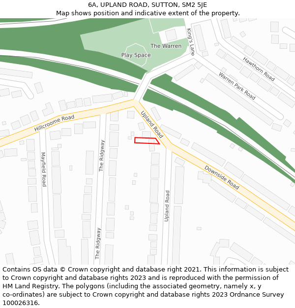 6A, UPLAND ROAD, SUTTON, SM2 5JE: Location map and indicative extent of plot