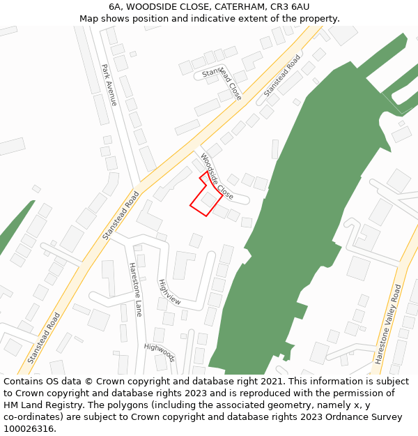 6A, WOODSIDE CLOSE, CATERHAM, CR3 6AU: Location map and indicative extent of plot