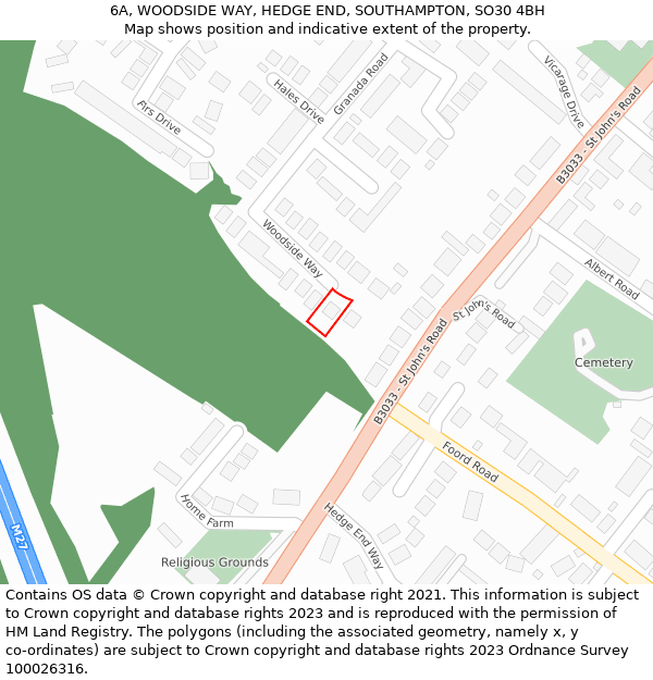 6A, WOODSIDE WAY, HEDGE END, SOUTHAMPTON, SO30 4BH: Location map and indicative extent of plot