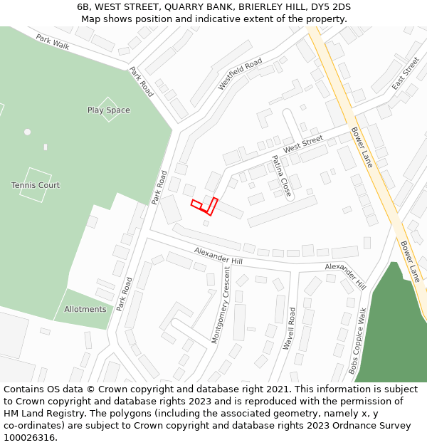 6B, WEST STREET, QUARRY BANK, BRIERLEY HILL, DY5 2DS: Location map and indicative extent of plot