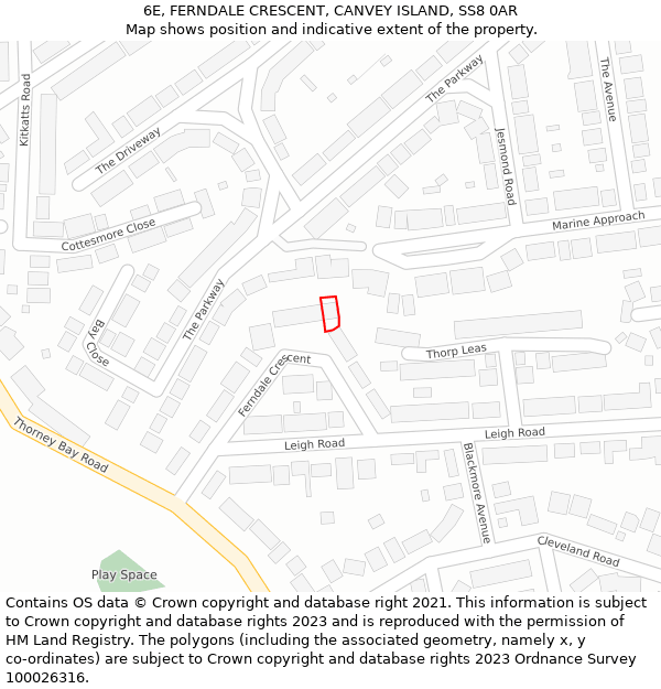 6E, FERNDALE CRESCENT, CANVEY ISLAND, SS8 0AR: Location map and indicative extent of plot