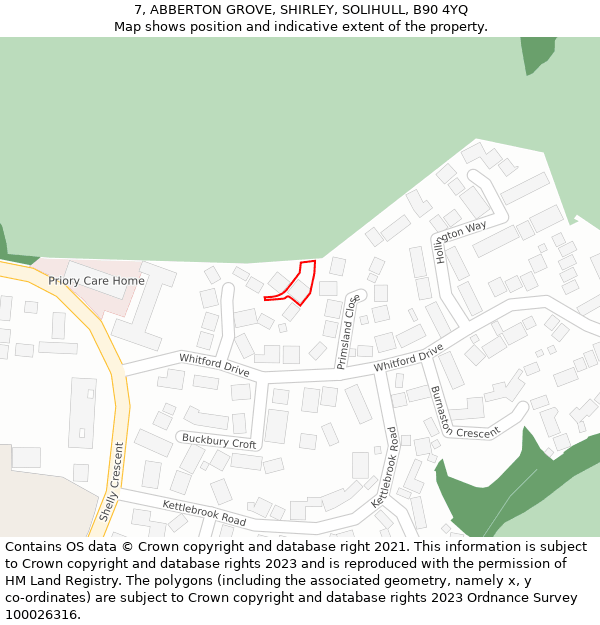 7, ABBERTON GROVE, SHIRLEY, SOLIHULL, B90 4YQ: Location map and indicative extent of plot