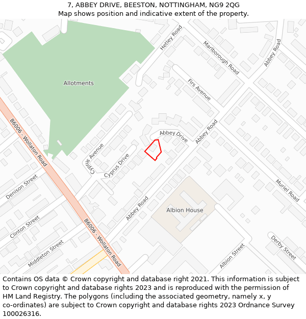 7, ABBEY DRIVE, BEESTON, NOTTINGHAM, NG9 2QG: Location map and indicative extent of plot