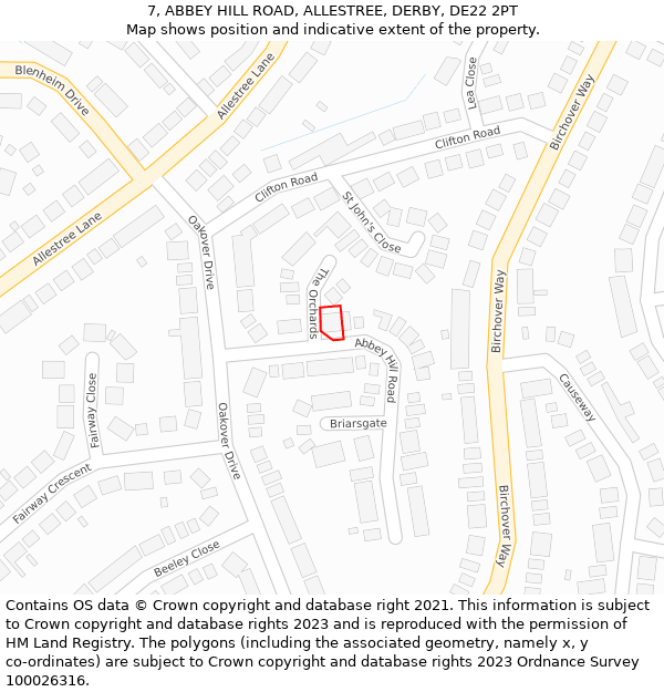 7, ABBEY HILL ROAD, ALLESTREE, DERBY, DE22 2PT: Location map and indicative extent of plot