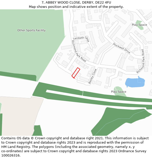 7, ABBEY WOOD CLOSE, DERBY, DE22 4FU: Location map and indicative extent of plot