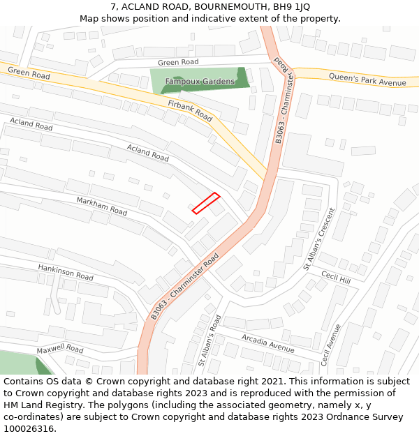 7, ACLAND ROAD, BOURNEMOUTH, BH9 1JQ: Location map and indicative extent of plot