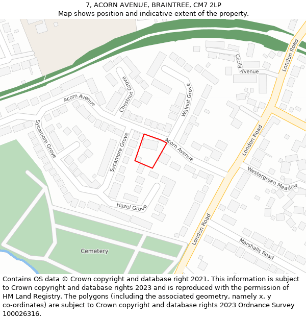 7, ACORN AVENUE, BRAINTREE, CM7 2LP: Location map and indicative extent of plot