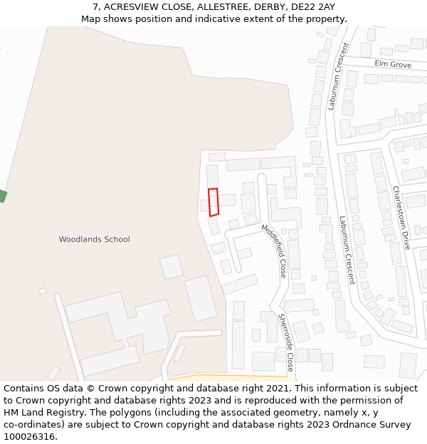 7, ACRESVIEW CLOSE, ALLESTREE, DERBY, DE22 2AY: Location map and indicative extent of plot
