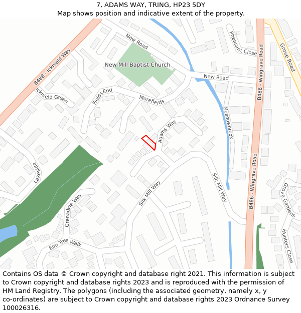 7, ADAMS WAY, TRING, HP23 5DY: Location map and indicative extent of plot