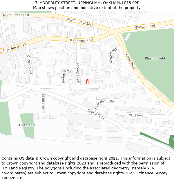 7, ADDERLEY STREET, UPPINGHAM, OAKHAM, LE15 9PP: Location map and indicative extent of plot