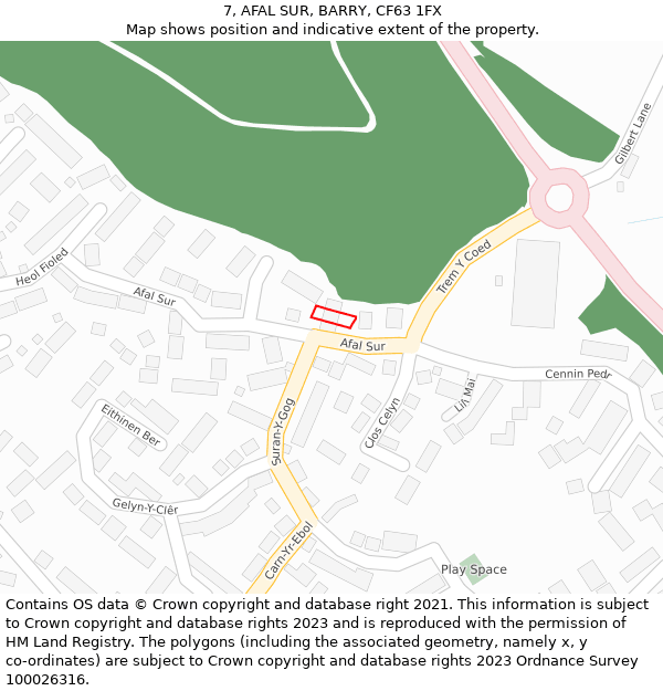 7, AFAL SUR, BARRY, CF63 1FX: Location map and indicative extent of plot