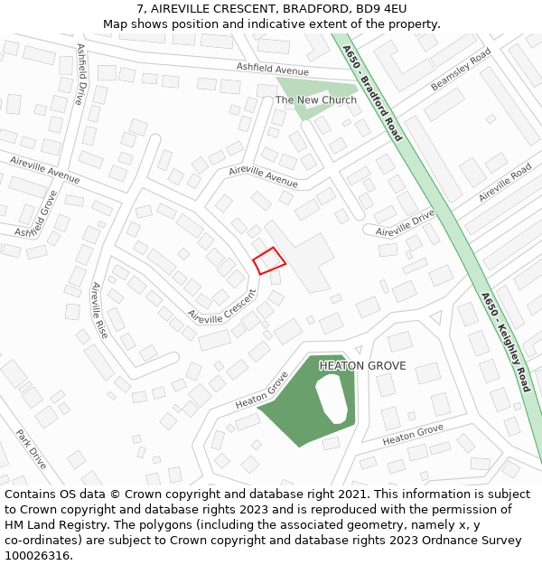 7, AIREVILLE CRESCENT, BRADFORD, BD9 4EU: Location map and indicative extent of plot