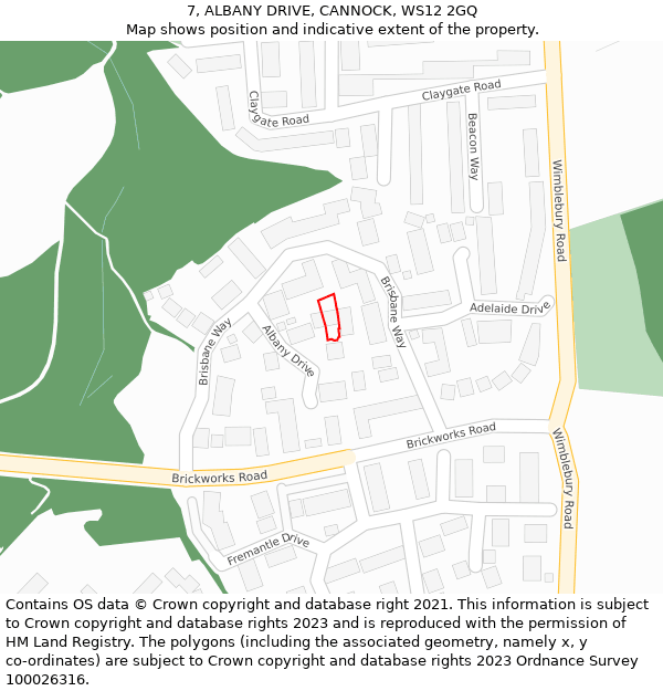 7, ALBANY DRIVE, CANNOCK, WS12 2GQ: Location map and indicative extent of plot