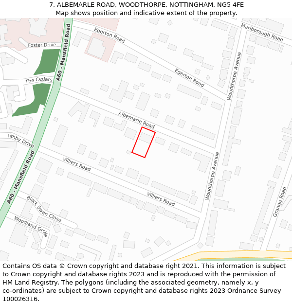 7, ALBEMARLE ROAD, WOODTHORPE, NOTTINGHAM, NG5 4FE: Location map and indicative extent of plot