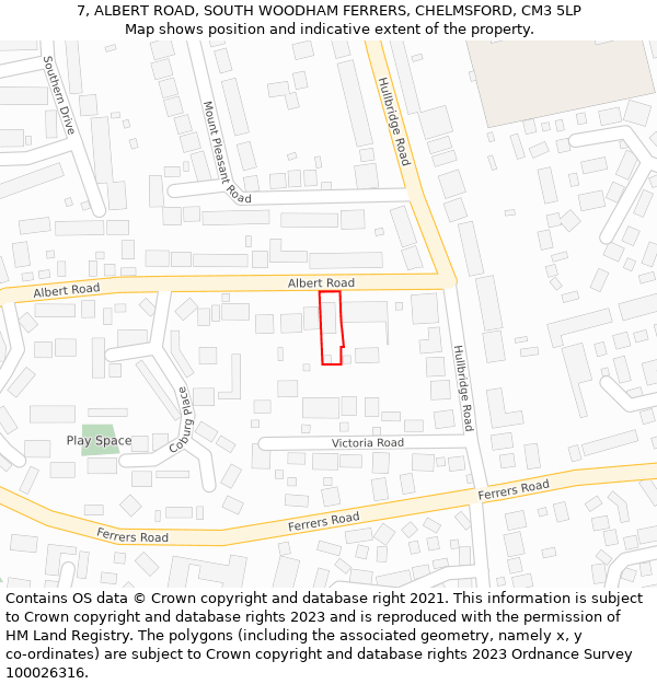 7, ALBERT ROAD, SOUTH WOODHAM FERRERS, CHELMSFORD, CM3 5LP: Location map and indicative extent of plot