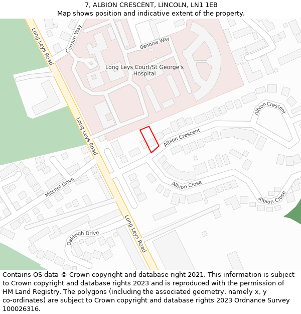 7, ALBION CRESCENT, LINCOLN, LN1 1EB: Location map and indicative extent of plot
