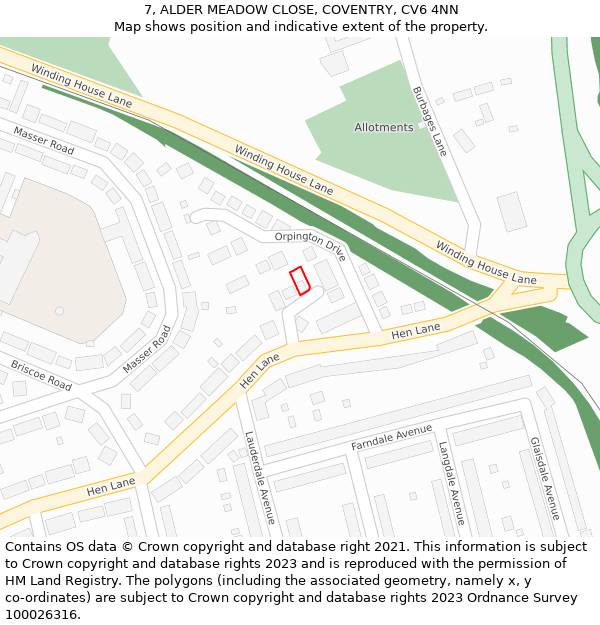 7, ALDER MEADOW CLOSE, COVENTRY, CV6 4NN: Location map and indicative extent of plot