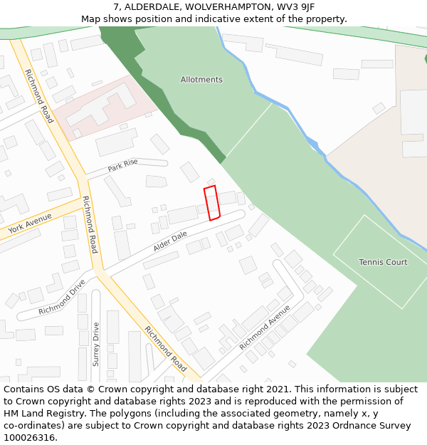 7, ALDERDALE, WOLVERHAMPTON, WV3 9JF: Location map and indicative extent of plot