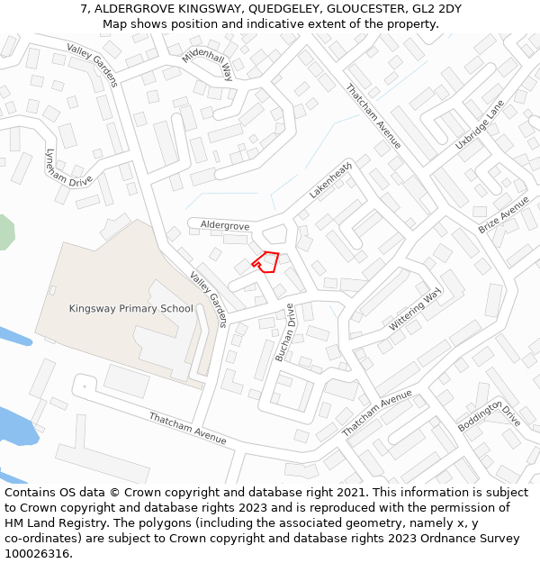 7, ALDERGROVE KINGSWAY, QUEDGELEY, GLOUCESTER, GL2 2DY: Location map and indicative extent of plot