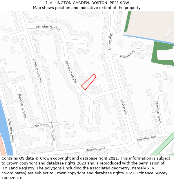 7, ALLINGTON GARDEN, BOSTON, PE21 9DW: Location map and indicative extent of plot