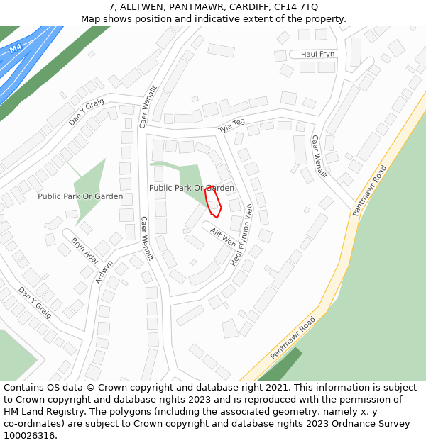 7, ALLTWEN, PANTMAWR, CARDIFF, CF14 7TQ: Location map and indicative extent of plot