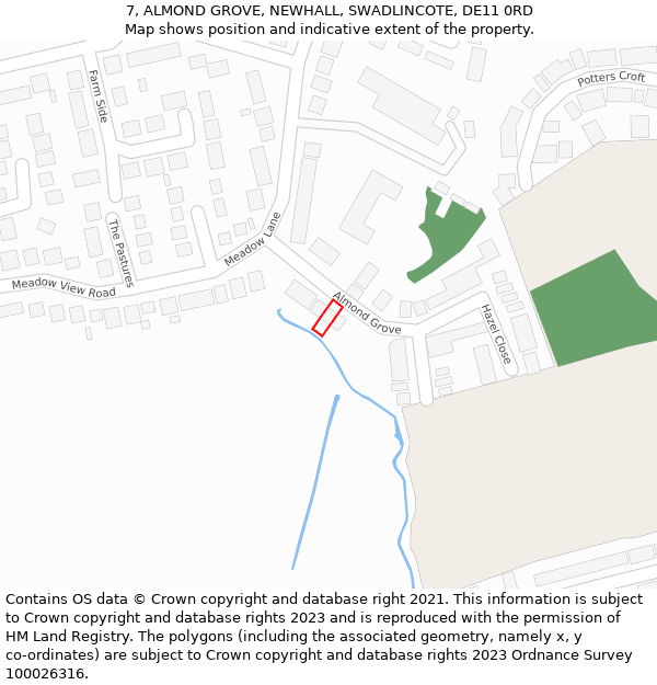7, ALMOND GROVE, NEWHALL, SWADLINCOTE, DE11 0RD: Location map and indicative extent of plot