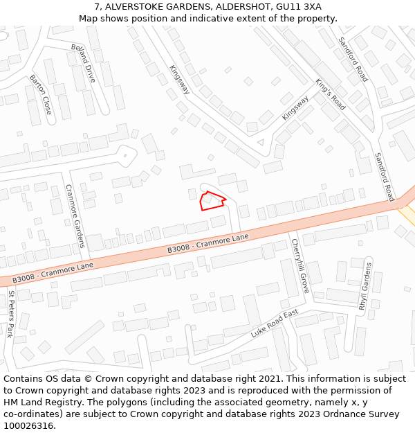 7, ALVERSTOKE GARDENS, ALDERSHOT, GU11 3XA: Location map and indicative extent of plot